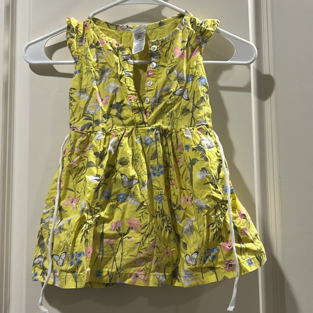 Carter’s floral butterfly 1/2 button down cotton dress ruffle cap sleeve size 2T